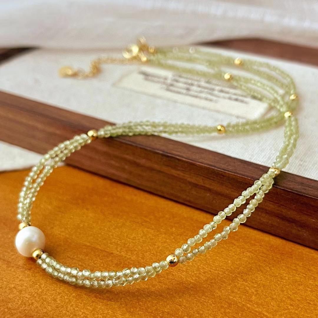 

Vintage Natural Peridot Natural Freshwater Pearl Collarbone Chain Necklace Atmosphere Su European Neck Chain
