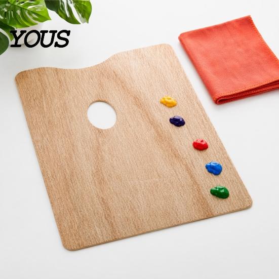 Professional Painting Supplies Wooden Paint Palette, Square Oval Shaped Artist Tray with Durable Beech Wood Palette Thumb Hole for Acrylic Watercolor