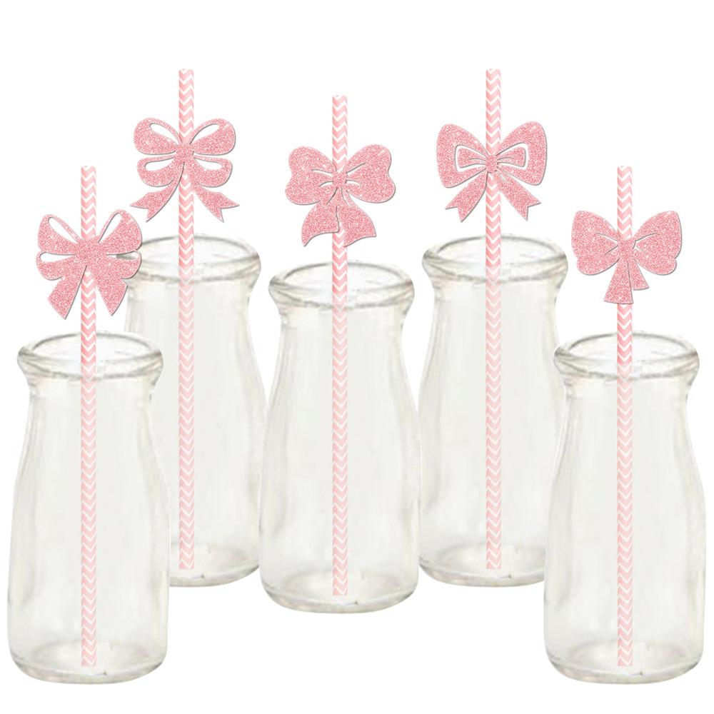 Birthday Party Decoration, Creative Bow, Beverage Decoration, Disposable Paper Straws, Party Decoration Supplies
