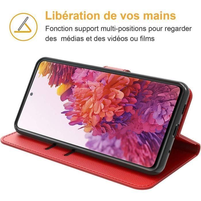 Coque Pour Samsung S20 (6.2") Rouge Effet Cuir Anti-Choc Protection 360 degré avec Rangement Billet Rangement Carte Souple