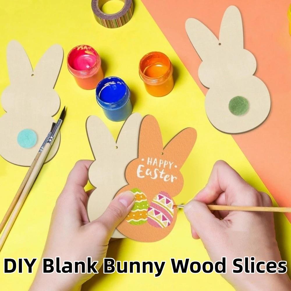 24pcs/set Unfinished Easter Rabbit Craft DIY Color Blank Bunny Wood Slices  Easter Party Crafts
