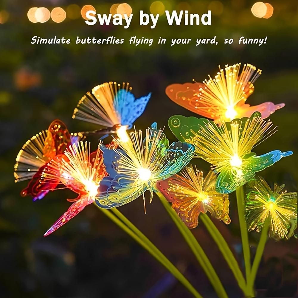Solar Powered Waterproof Fiber Optic Butterfly Stake Lights Color Changing Fairy Lights for Outdoor Garden Patio Yard Wedding