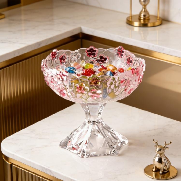 Modern High Legged Fruit Storage Organiser Tray Glass Multipurpose Candy Tray For Living Room Or Kitchen Use