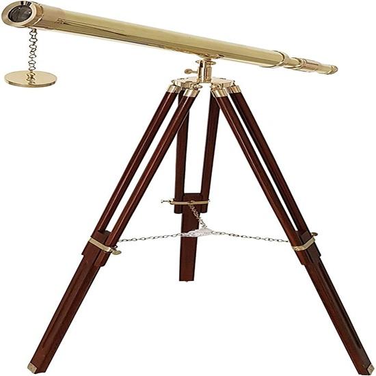 139.7 cm Nautical Hand Made Brass Telescope WIth Wooden Adjustablle Tripod Stand In Shinny Brass FInish Decorative Item