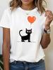 Boho Cottagecore Daisy Cat Graphic Tshirt Unisexs Cute Floral Cat Line Art Print Casual Crewneck Short Sleeve For Daily Wear