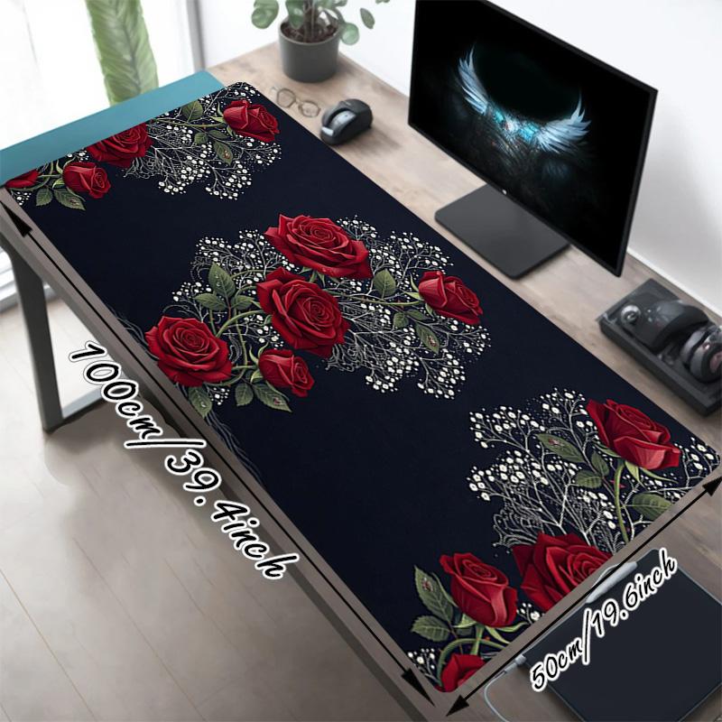 Roses Xl Gaming Mouse Pad Nonslip Rubber Base Stitched Edge Waterproof Desk Mat For Pc Laptop Gamer Office Computer Accessories C927562