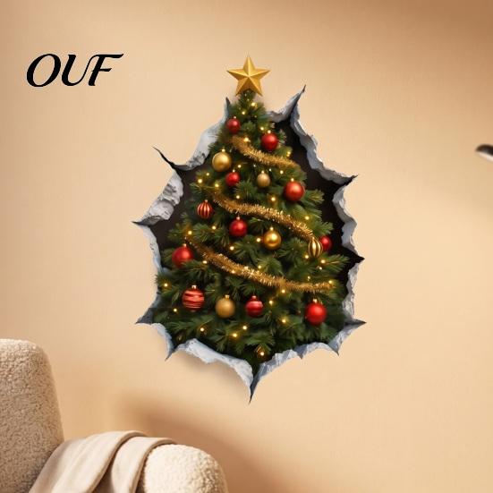 Seasonal Wall Art Christmas Stickers, 3D Holiday Decals for Living Room Bedroom And Party Decor, Removable PVC Festive Home Entrance Classroom Office