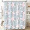Modern Monstera Leaf Pattern Waterproof Shower Curtain Set for Bathroom Decor Light Pink Blue Colors Available in Various Sizes