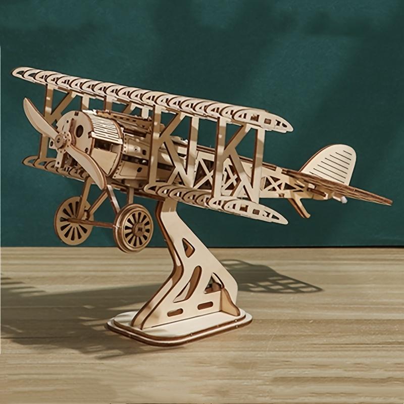 3D Wooden Puzzle Wings Airplane Wooden DIY Craft Airplane Model Kit Handmade 3D Three-dimensional Puzzle Retro Airplane Model Home Decoration Toy