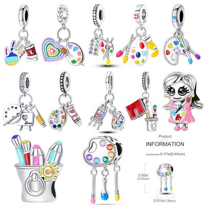 Copper Artist Brush Tools Color Palette Oil Painting Charms Girl Beads Fit Necklace Bracelets Diy Jewelry Gifts