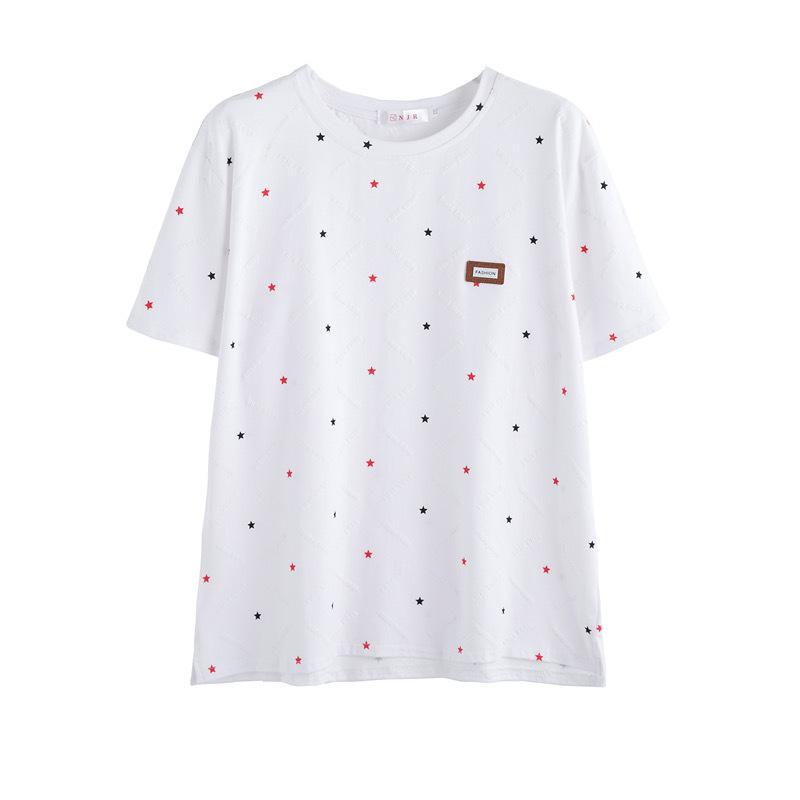 2024 Women's White Korean Style Loose Round Neck Short-Sleeve T-Shirt - Trendy and Creative Design