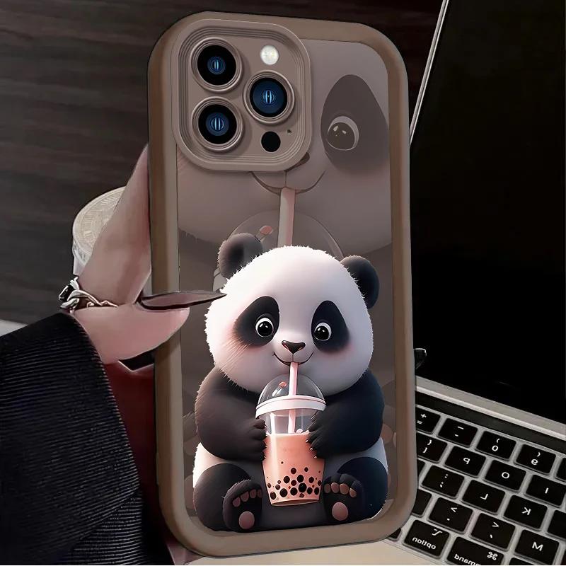 Milk Tea Time Panda INS For Samsung Galaxy Case S24 S23 S22 S21 Ultra Plus Fe A55 A54 A53 A52 A35 A25 A15 A14 5G Phone Y2k Cover