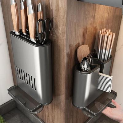 Wall-mounted Chopsticks Tube Kitchen Rack Wall Hanging Punch-free Tool Rest Cutter Drain Aluminium Chopsticks Cage Storage Box