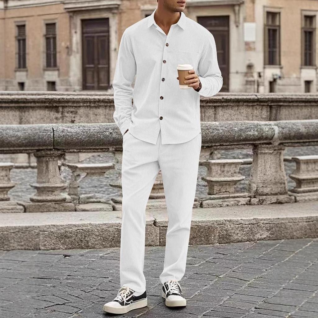 Übergröße Herren Casual Street Zweiteiler Modestil Basic Cord Oberteile und Bleistifthose Anzug Herren Sport 2-teiliges Outfit Neu