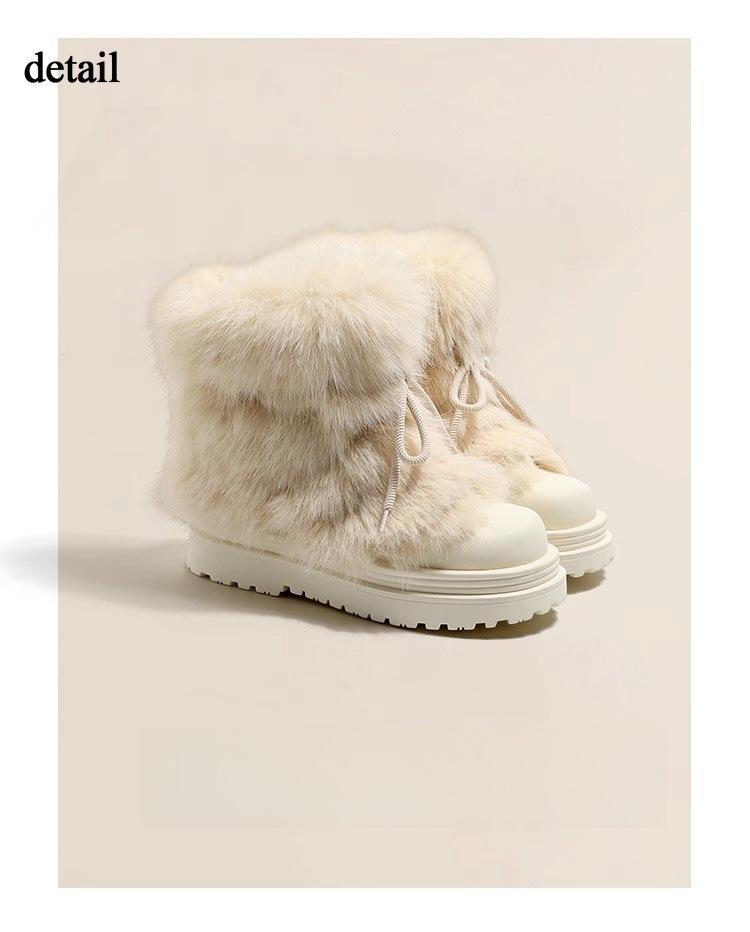 Winter Warm Snow Boots for Women Lace-Up Anti-Slip Faux Fur Lined Ankle Booties Women's Chunky Platform Plush Faux Fur Calf Comfort Short Boot Shoes