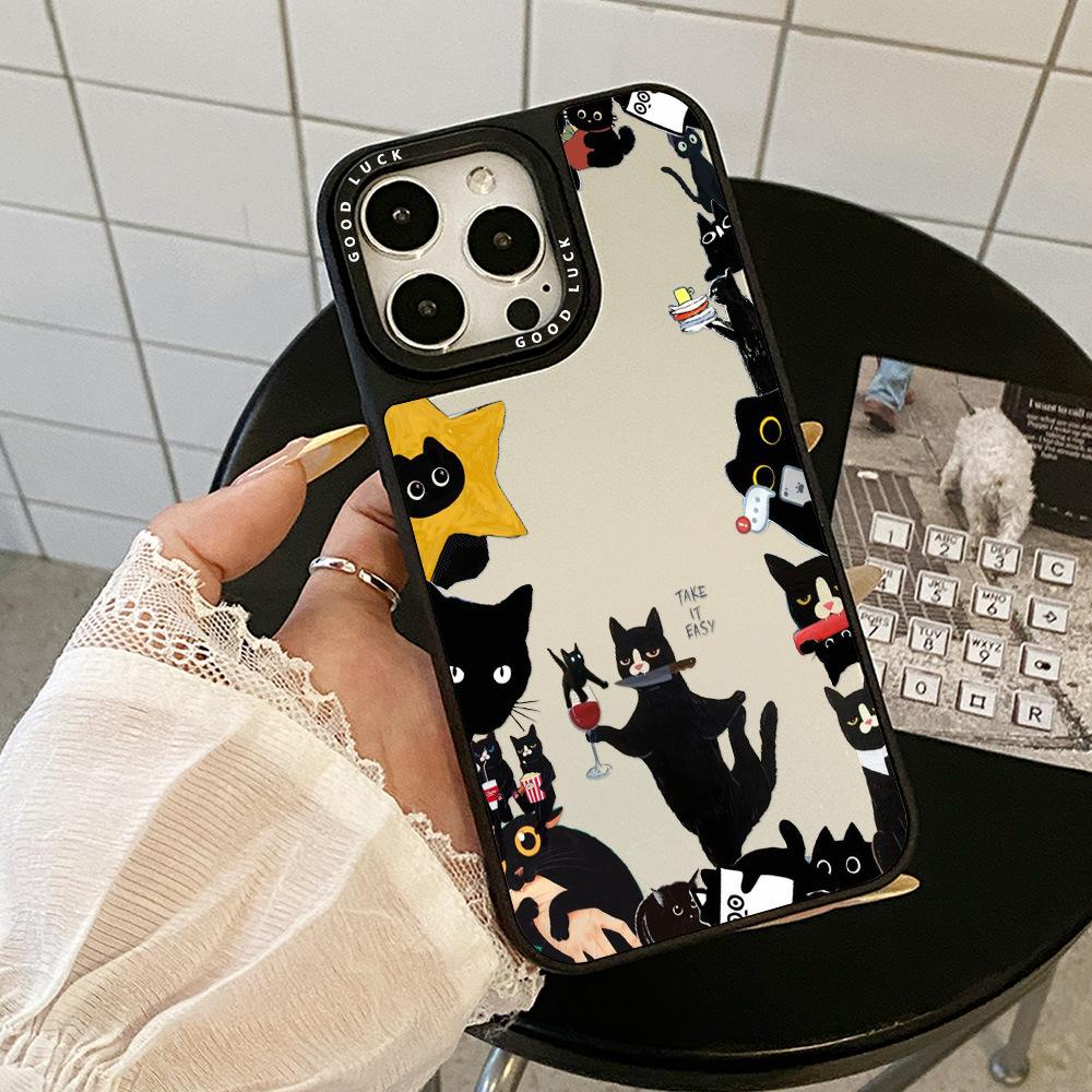 Applicable iPhone17 creative gift black cat mobile phone case funny party theme Apple 16 anti-drop protective case 14