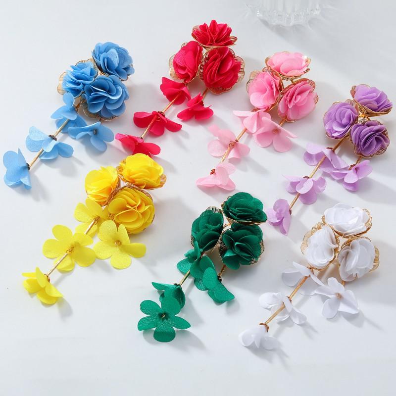 Floral Chiffon Layered Earrings Women Beach Vacation Statement Lightweight Luxury Minimalist Design