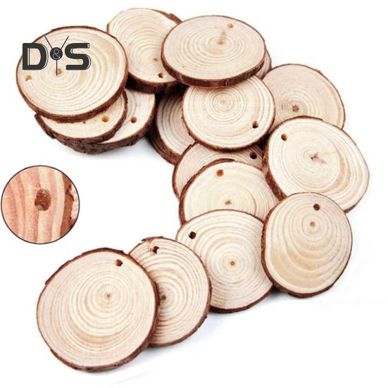 Natural Wood Tree Discs 9-10cm Pre-Drilled Wooden Discs 1cm Thick Smooth Wood Slices for DIY Crafts Wedding Wall Decorations