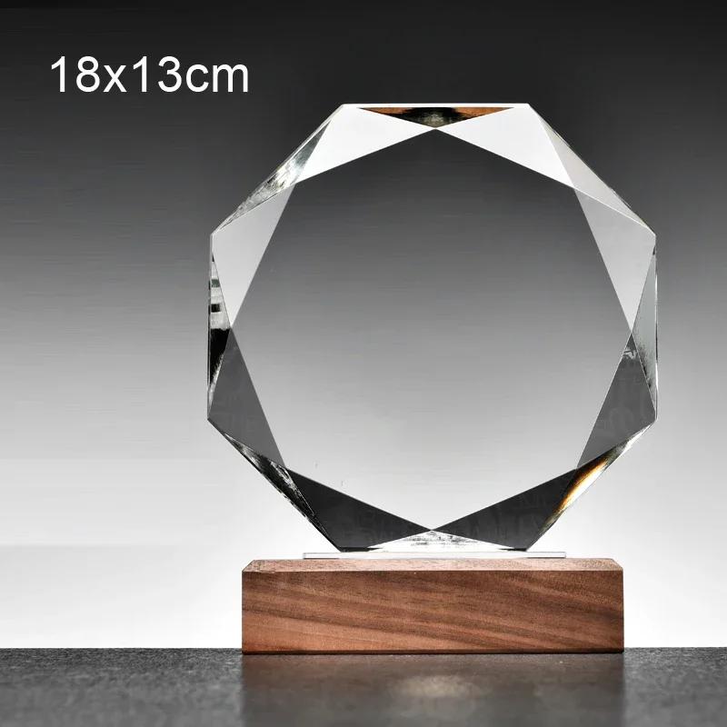 

Customized Water Droplet Crystal Trophy Creative Souvenir Excellent Company Annual Meeting Awards Home Decor Wood Base Medal 1Pc