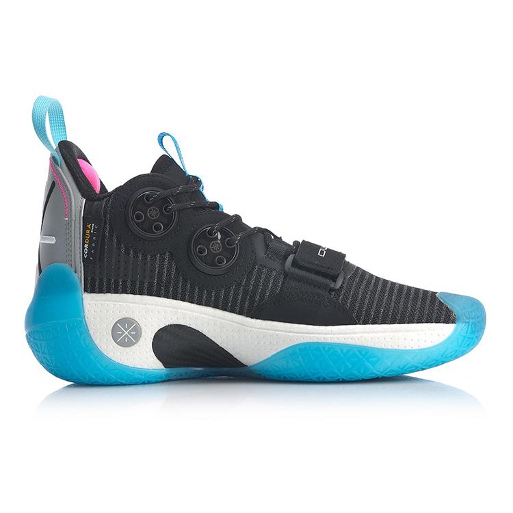 Li Ning Leather Slip Resistant Abrasion Resistant Mid top Basketball Shoes Men's Black ABAP113-2