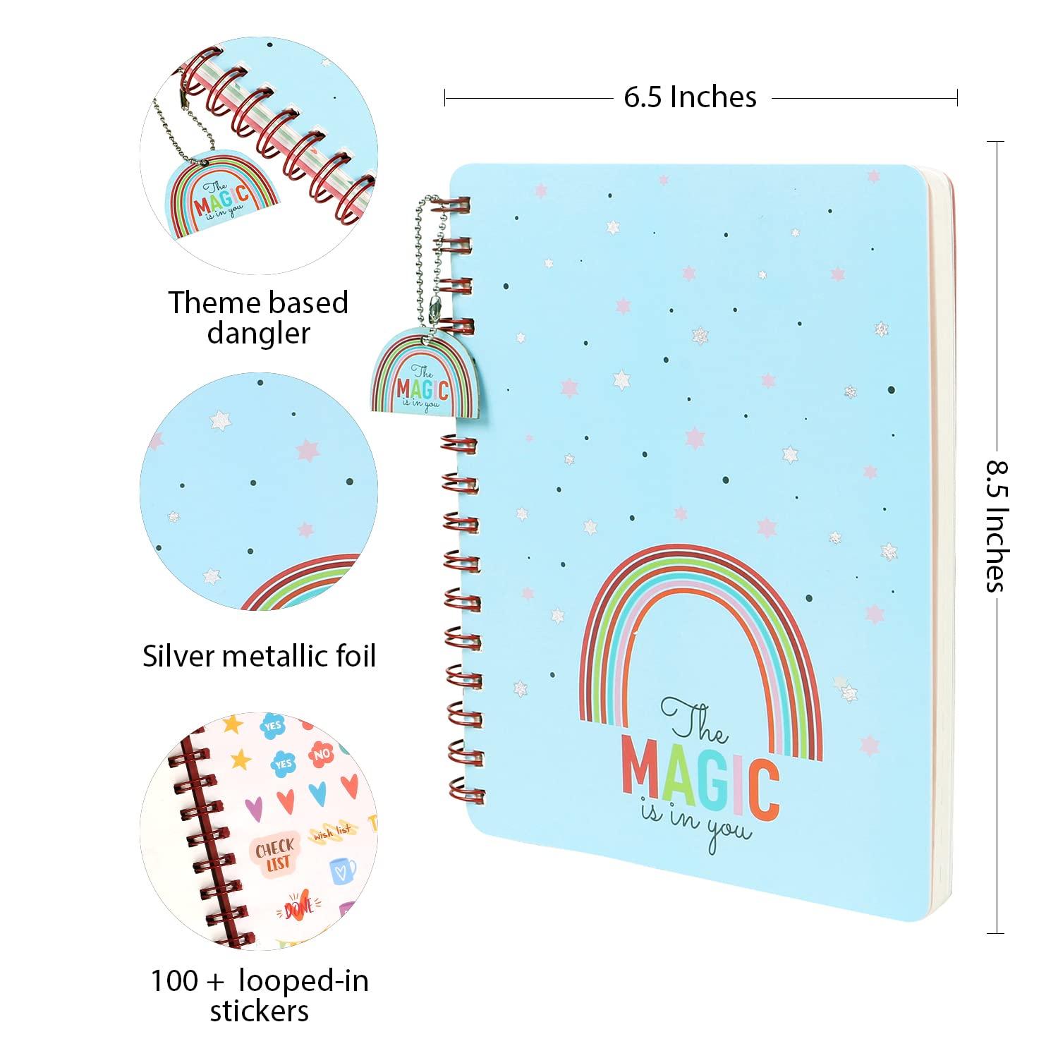 DOODLE Hard Bound Spiral Notebook Diary with Bookmark Dangler and Sticker Pages I B5 I Undated I 160 Ruled Pages I 80 GS B5