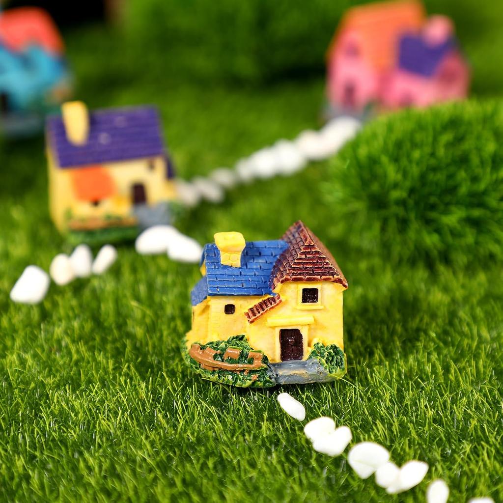 4pcs Miniature House Fairy Garden Resin House Bonsai Craft Micro Landscape DIY Garden Decoration Village Decor