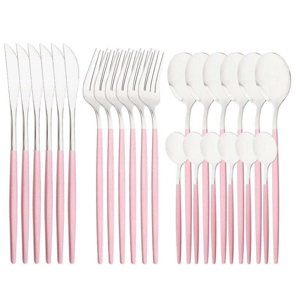 Purple Stainless Steel Cutlery Set 24pc For 6 Flatware Knife Fork Coffee Spoons Tableware Suit Household Kitchen Dinnerware Set