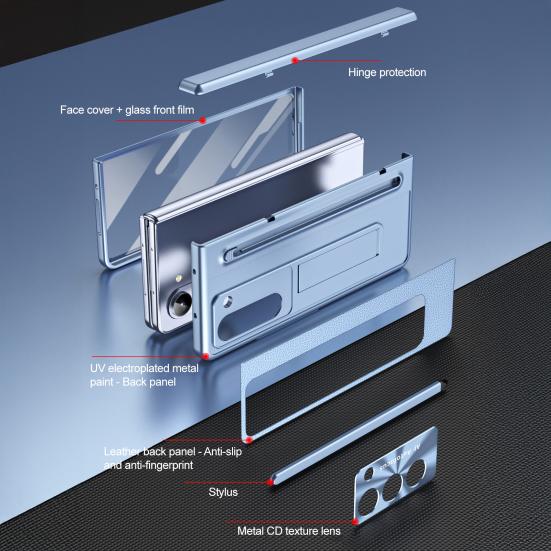 Phone Case for Samsung Z Fold 6 PC Shell with Pen Slot Spring Hinge Protection & Integrated Kickstand Full-Body Cover with Tempered Glass Screen Guard