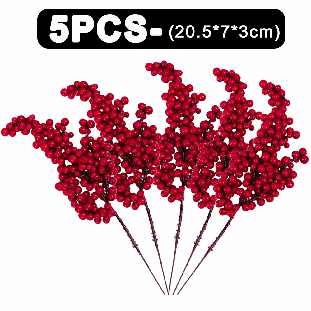 50-1PCS Artificial Red Berries Branches Christmas Simulation Flower Fruit Cherry DIY Wreath Xmas Tree New Year Party Decorations