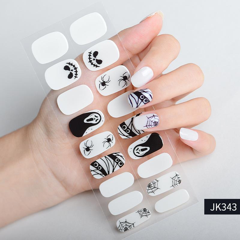 New Halloween Semi-cured UV Gel Nail Stickers Bat Pumpkin Skull Full Cover Gel For UV Lamp Gel Nail Strips Press On Nail Decal