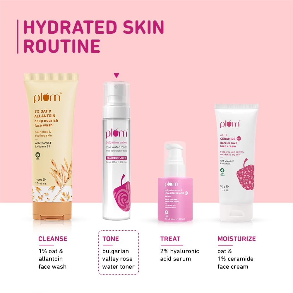 Plum Bulgarian Valley Rose Water Face Toner 100ml Hydrating Pores Tightening pH Balancing Alcohol-Free