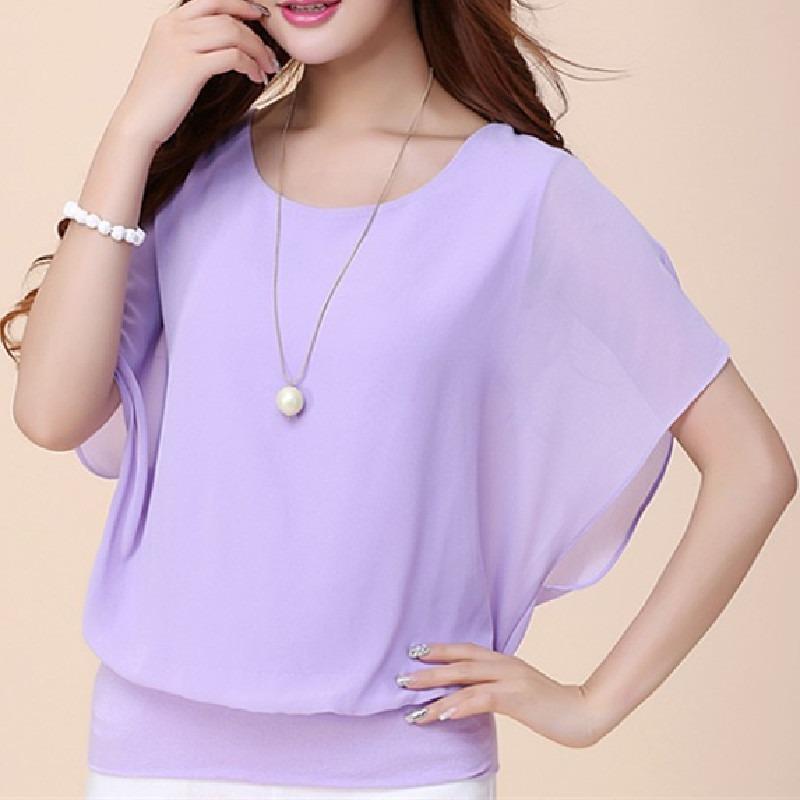 Summer new fashion women's short-sleeved T-shirt, large-size women's thin bat-sleeved chiffon shirt loose top