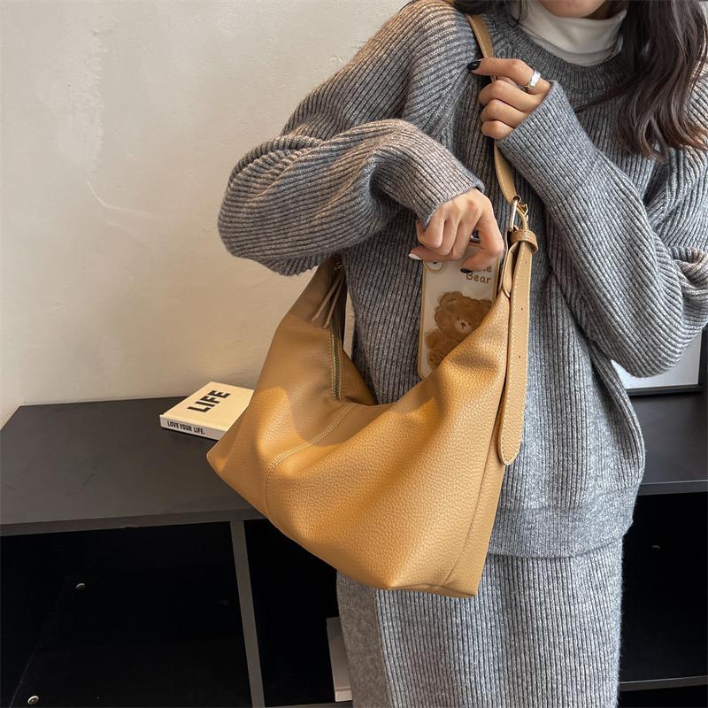 MOODS Lychee Pattern Tote Bags For Women  Latest Branded Shoulder Hobo Bag Soft PU Leather Retro Large Capacity Shopper Tote