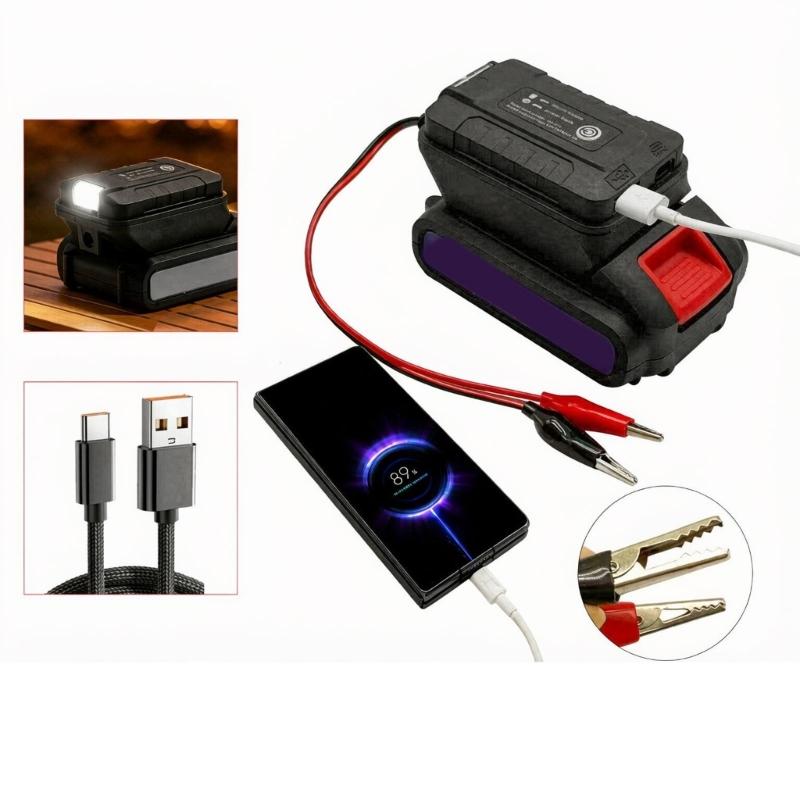 21V Batterieadapter mit roten und schwarzen Kontaktenden, Externes Anschlusszubehör für Reparaturarbeiten, Testroutinen und Wartungsarbeiten