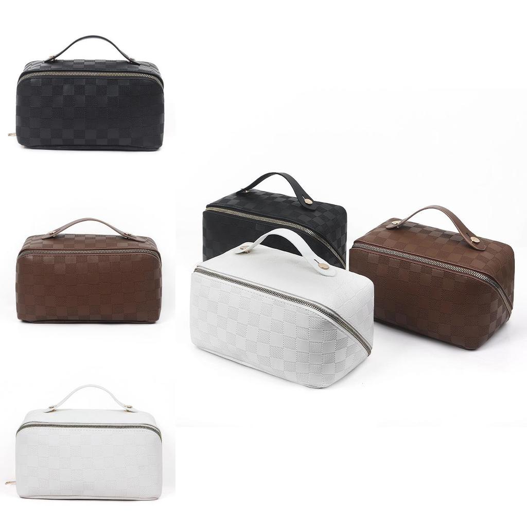 Stylish Large Capacity Grid Makeup Bag Portable Travel Waterproof Bag Storage