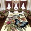 Butterfly Area Rug, Black White Checkerboard, Gold Accent Floral Butterfly Anti-Slip Carpet-Vintage Rug-Indoor Square Rugs