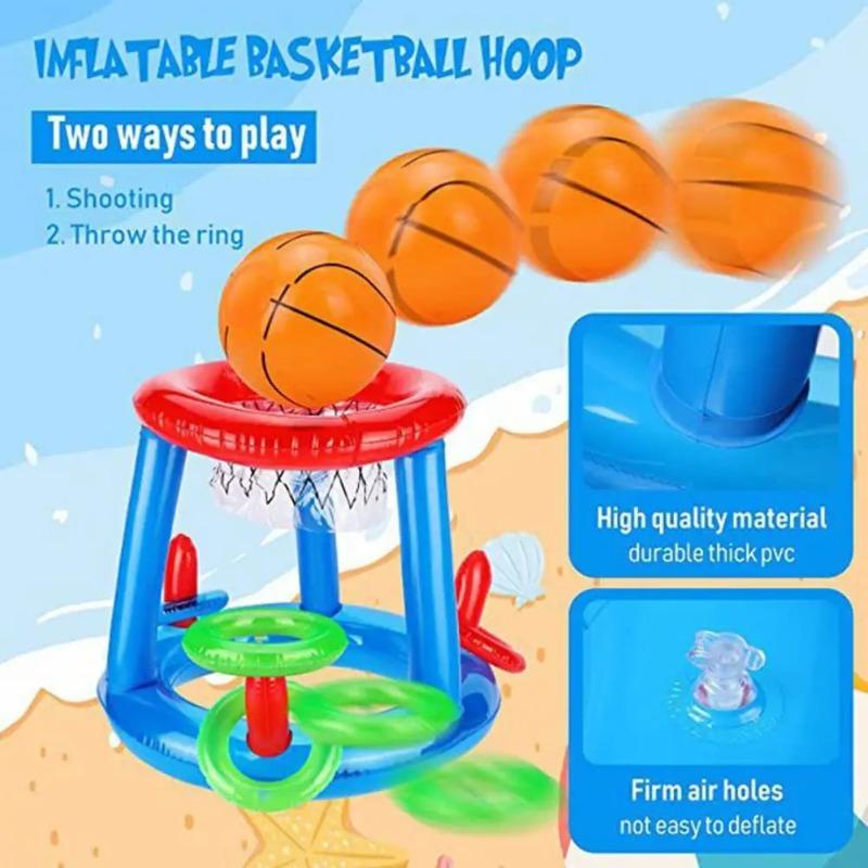 Inflatable Basketball Hoop Pool Floats Toy Set Floating Cross Ring Toss Toys for Outdoor Beach Fun SummerSwimming Pool Floating