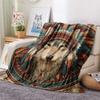 Primitive Wolf Print Flannel Blanket, High quality Comfortable for All Seasons, Home Decor, Warmth and Comfort, Perfect for Christmas Gifts