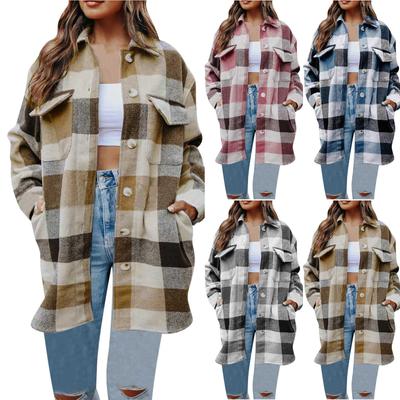 Ladies' Plaid Coat, Fashionable Mid To Long Length Woolen Single Breasted Long Sleeved Coat