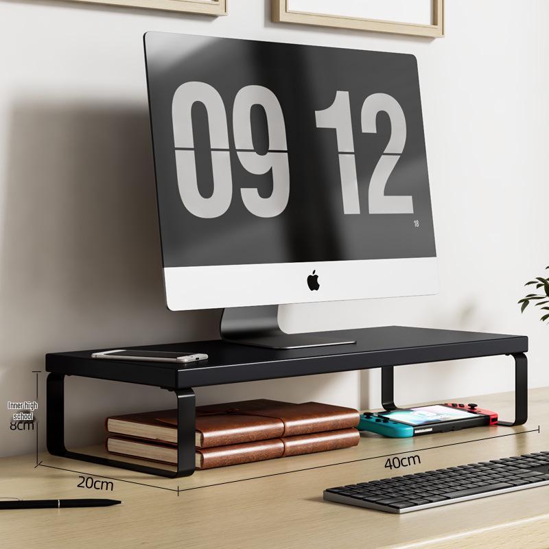 Desktop Monitor Riser Stand with Keyboard Tray and Storage Rack