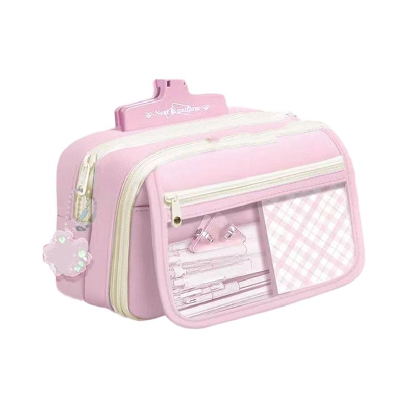 Geräumige Leinwand-Federtasche Stifteetui Box Für Schulkinder Mit Leicht zugänglichem Klappdeckel Und Organizer-Fächern rosa