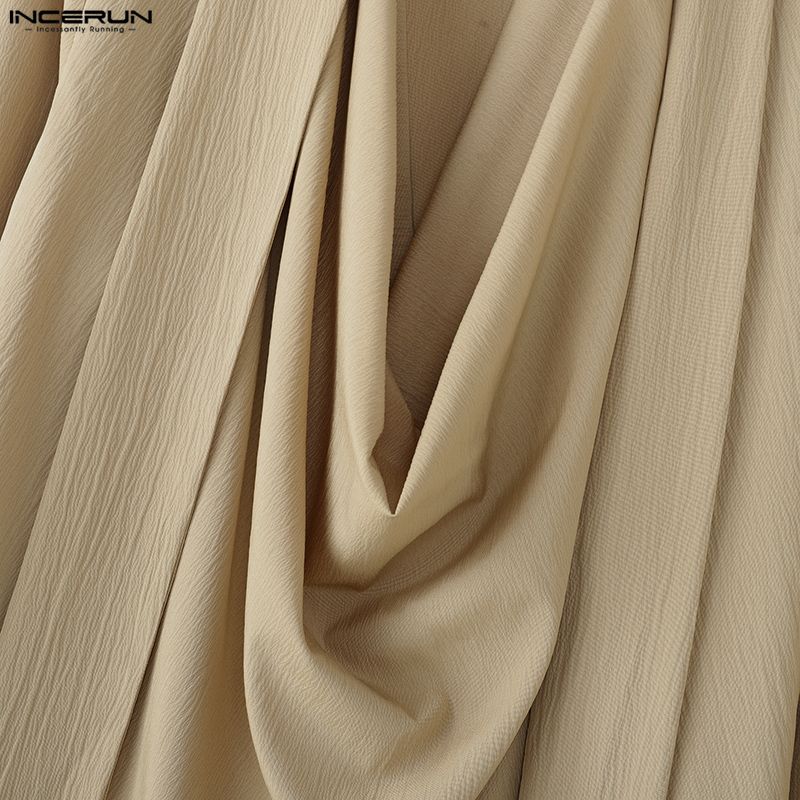 INCERUN Oversized Men Swing Collar Long Sleeve Ruffled Irregular Shirts Tops