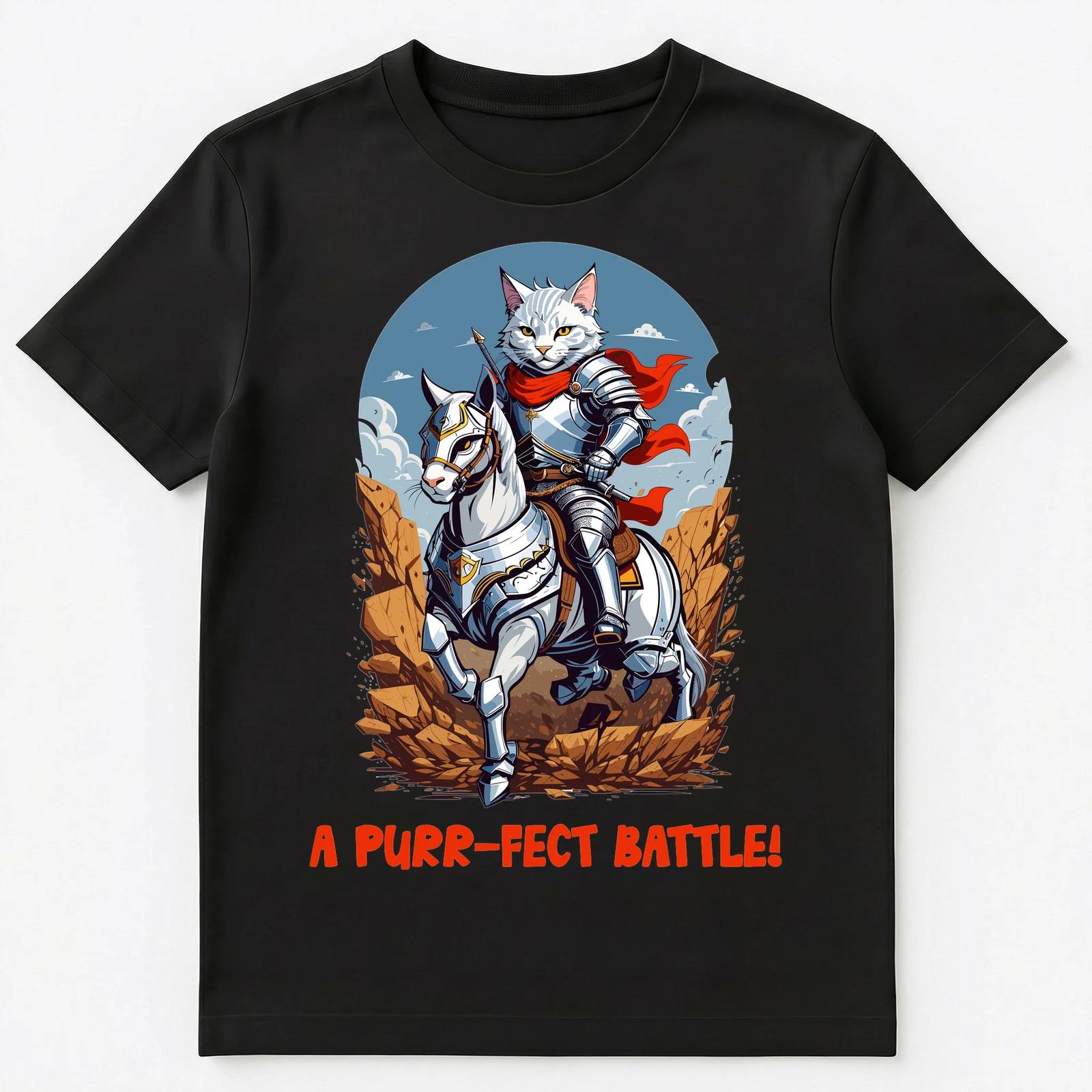 Funny Knight Cat Riding A Horse Into Battle Pun Unisex T-Shirt 2XL
