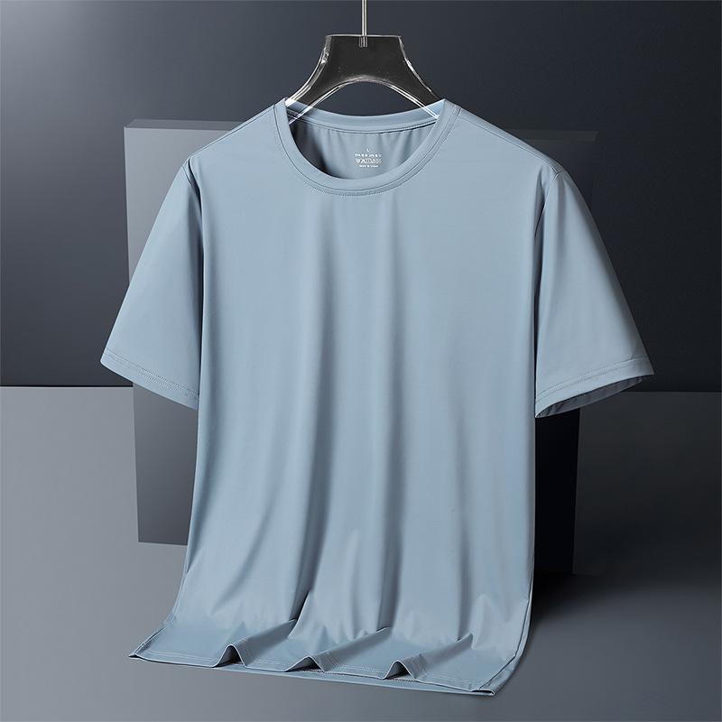 Ice Silk Quick-Drying Short-Sleeve T-Shirt For Men, Extra-Large Plus Size, Crew Neck, Solid Color, Thin, Loose-Fitting Casual Trendy Tee