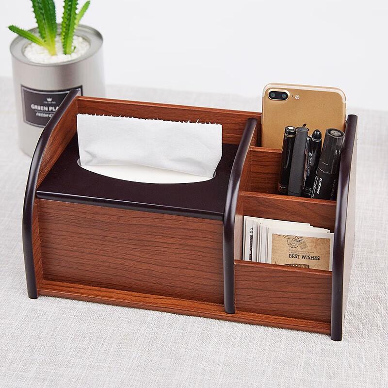 Wooden Multi-functional Desktop Organizer with Tissue Box