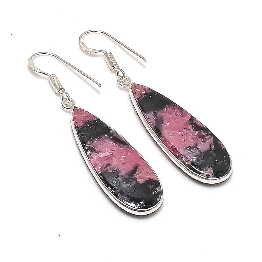 Natural Rhodonite Gemstone 925 Sterling Silver Jewelry Earring 2.05  AE-12312