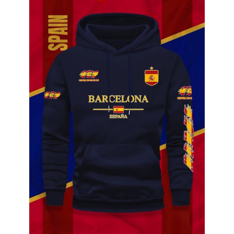 Barcelona Španělská vlajka Potisk Fotbalový fanoušek Pánská Dámská Mikina s kapucí Podzim Zima Denní Dovolená Fitness Volná Teplá Sportovní oblečení