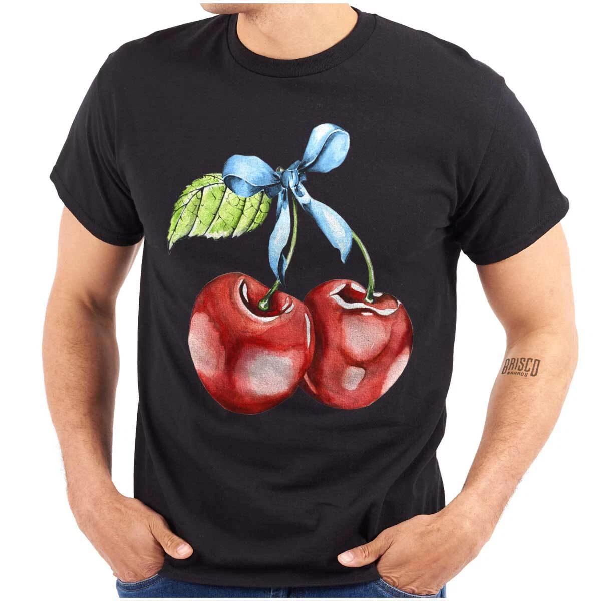 Cute Retro Watercolor Cherries With Stem Bow Womens or Mens Crewneck T Shirt Tee XXL
