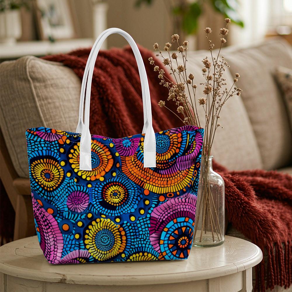 Bohemian Art Tote Bag for Women Daily Use Casual Large Capacity Colorful Printed Shoulder Handbag