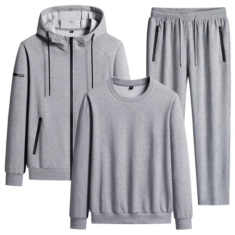 Plüschiger Sportanzug Herren Herbst und Winter Atmungsaktiv Reine Baumwolle Lockere Passform Übergröße Lässig Kapuzenpullover Hose 3-teiliges Set